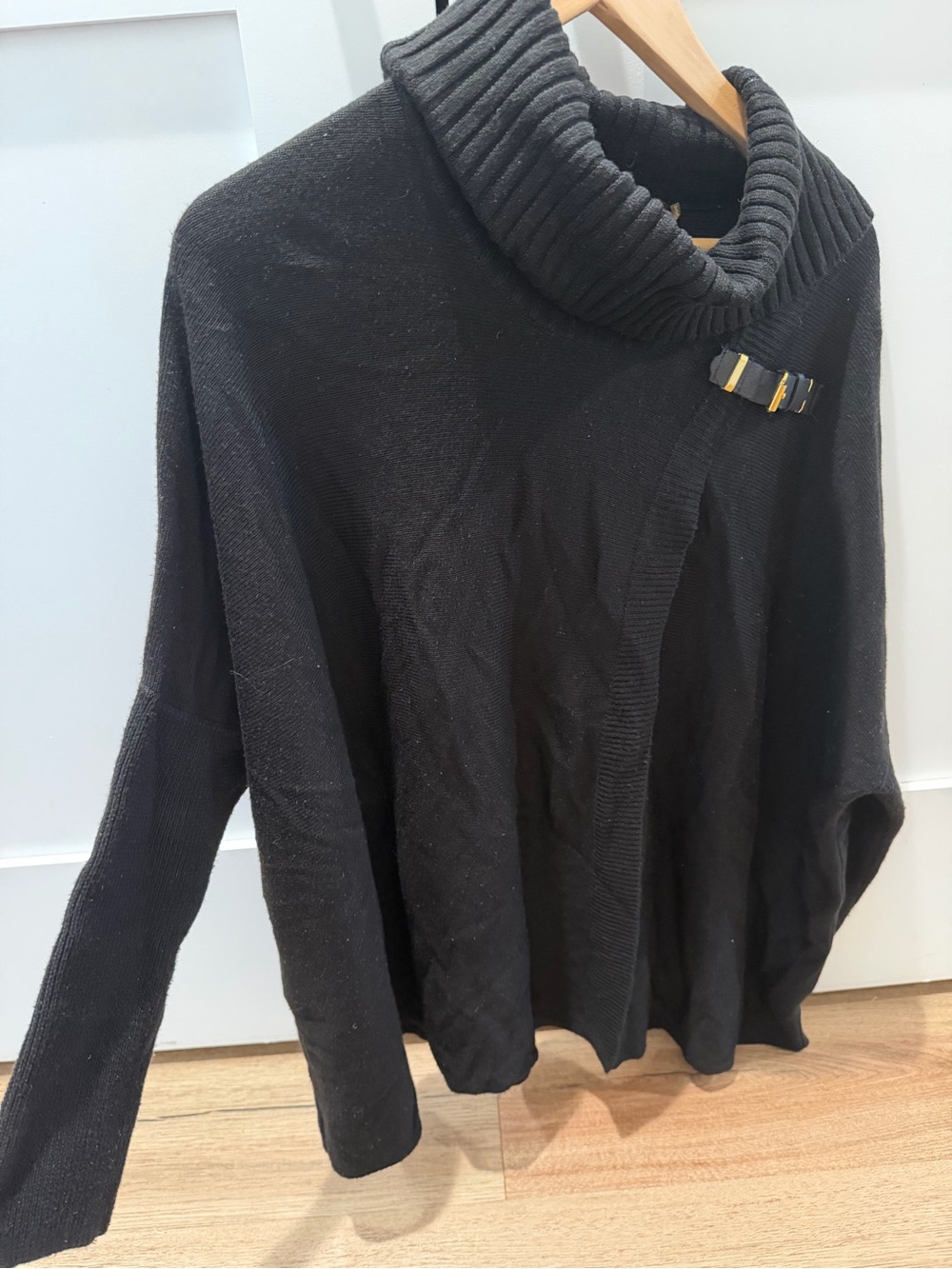 Calvin Klein Black Shawl Collar Sweater Cardigan Buckle Wrap S/M